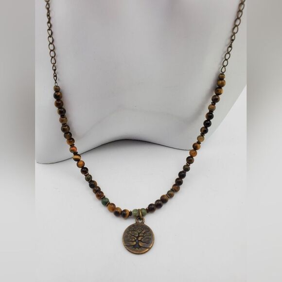 Tree of life Tigers eye natural stone‎ necklace N0613 - Picture 1 of 4